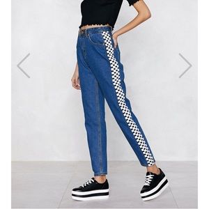 Nasty Gal Checkerboard Mom Jeans